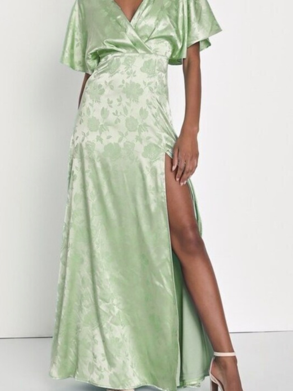 Lulu's Sage Green Maxi Wrap Dress with Front Slit